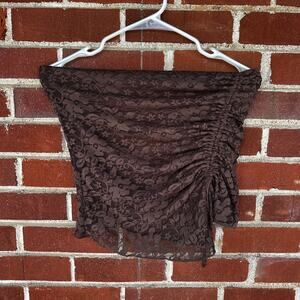 Almost Famous Sheer Lace Strapless Top Brown Ruched Y2K Going Out